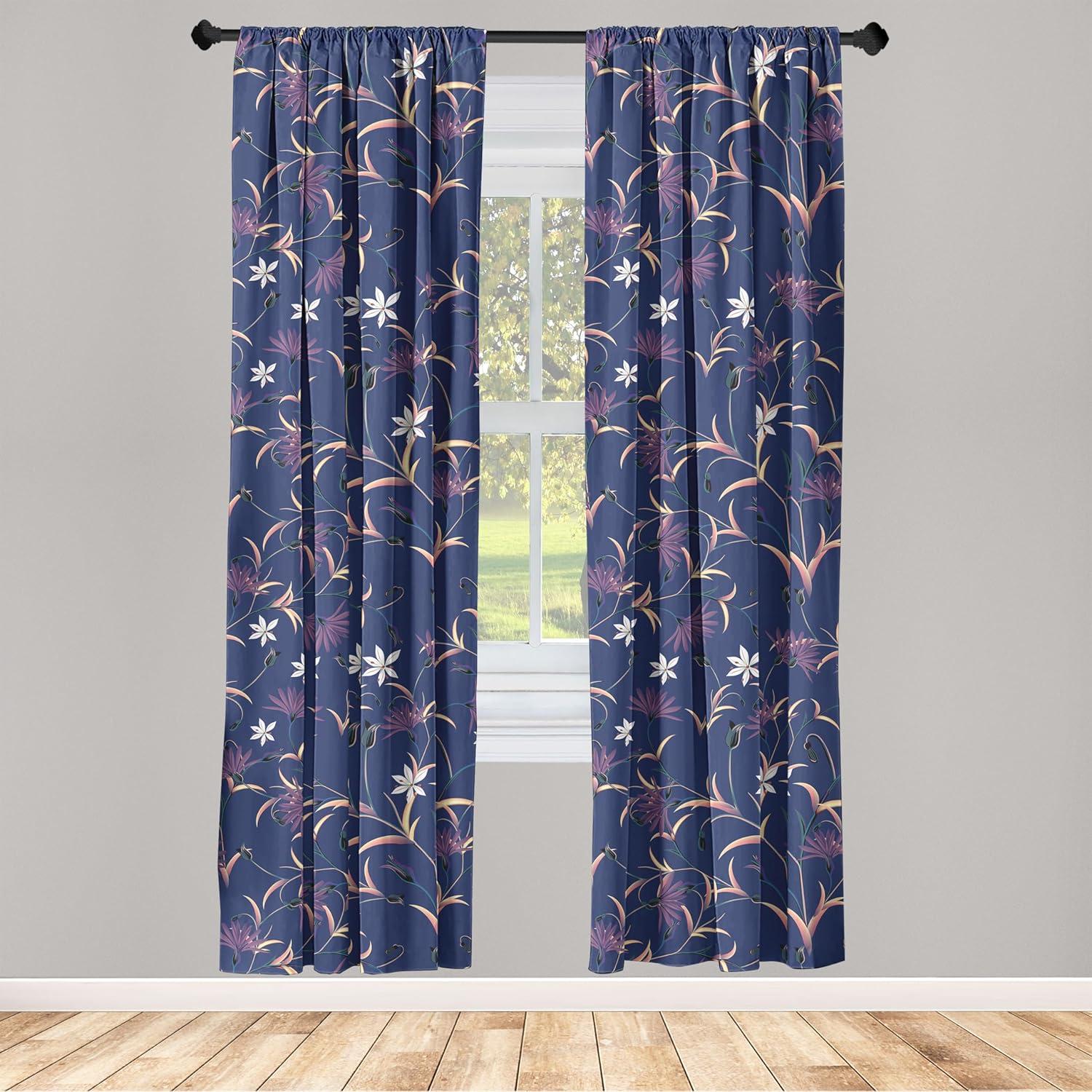 imageAmbesonne Tropical Leaves Curtains Retro Wave Colors Monstera Palm Tree Leaves Neutral Boho Print Window Treatments 2 Panel Set for Living Room Bedroom Pair of 28 x 84 Dark Lavender IndigoIndigo Pale Peach White