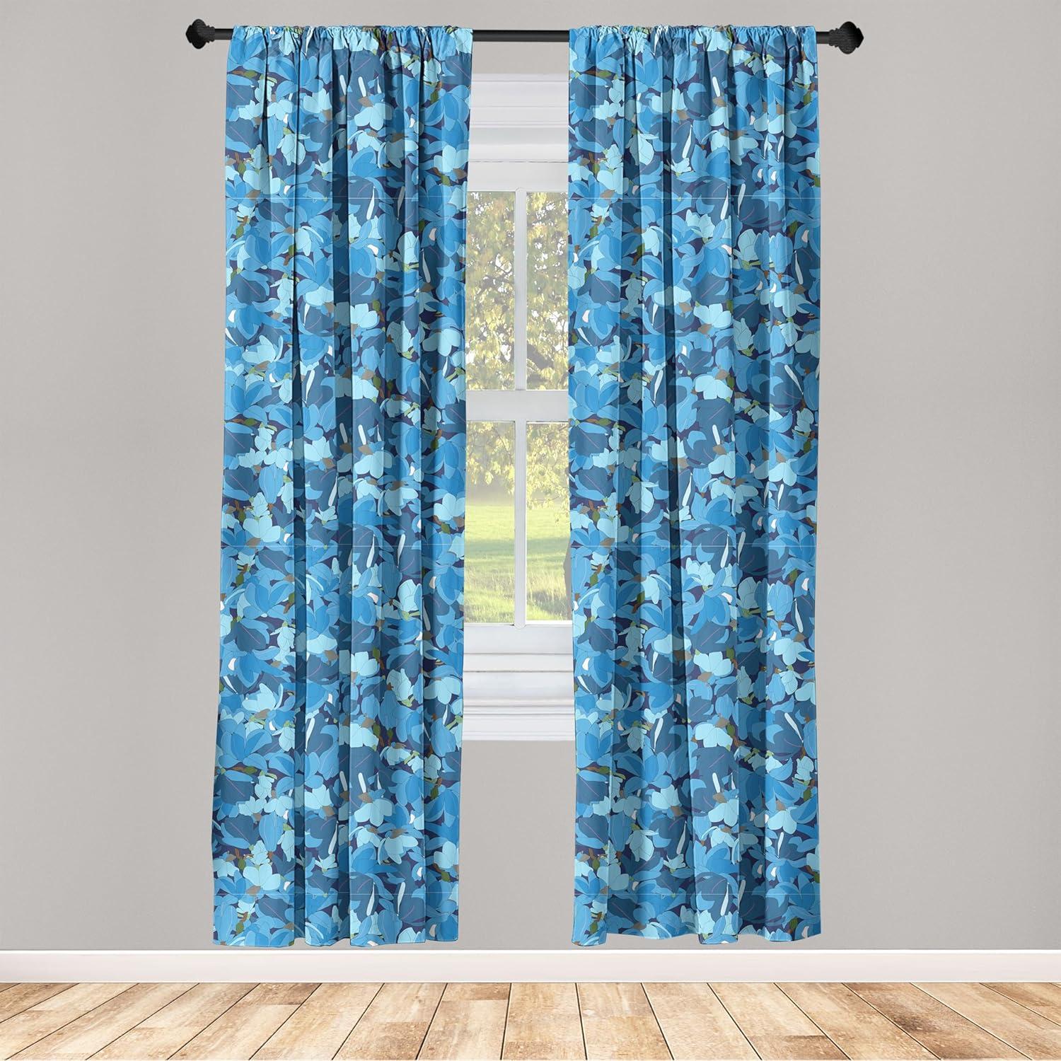 imageAmbesonne Tropical Leaves Curtains Retro Wave Colors Monstera Palm Tree Leaves Neutral Boho Print Window Treatments 2 Panel Set for Living Room Bedroom Pair of 28 x 84 Dark Lavender IndigoSky Blue Pale Azure Blue