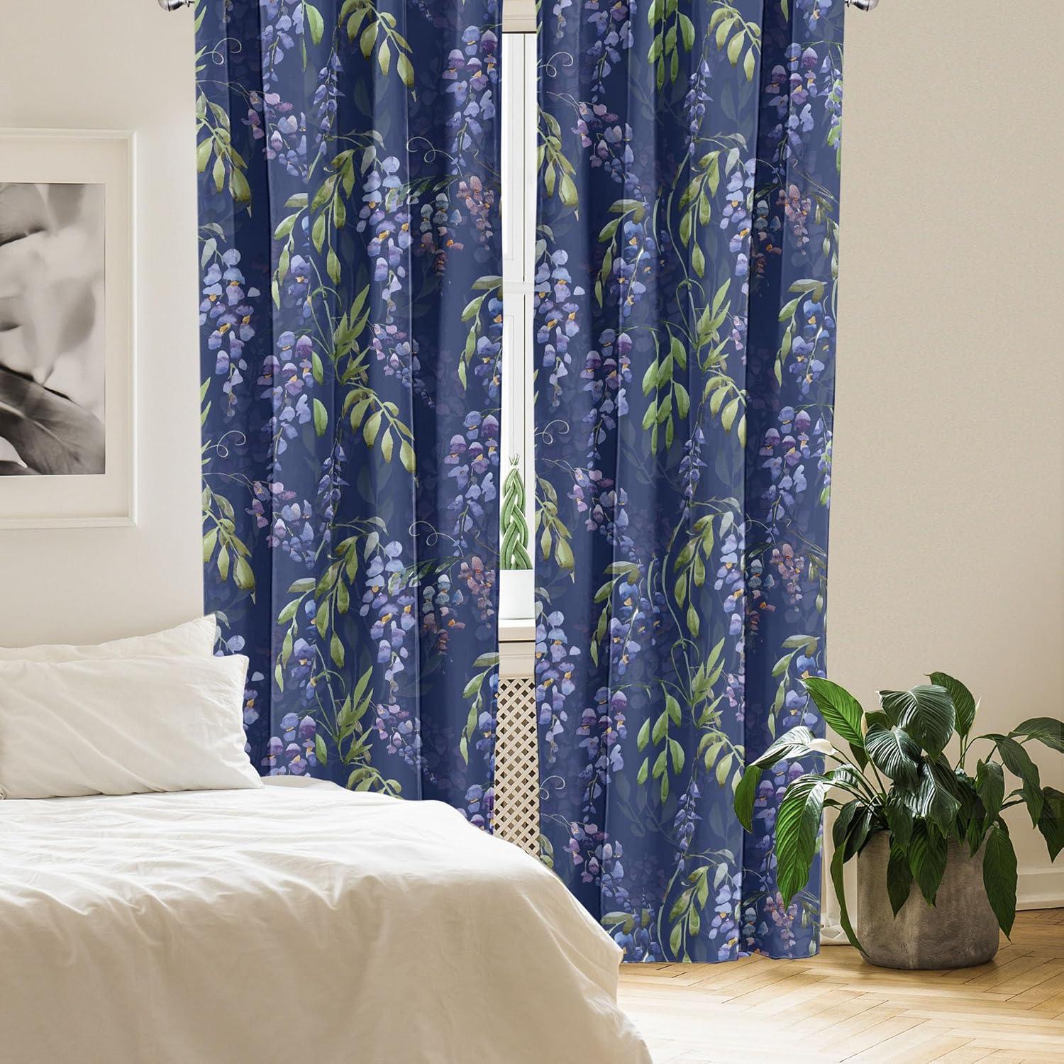 imageAmbesonne Tropical Leaves Curtains Retro Wave Colors Monstera Palm Tree Leaves Neutral Boho Print Window Treatments 2 Panel Set for Living Room Bedroom Pair of 28 x 84 Dark Lavender IndigoSage Green and Dark Blue