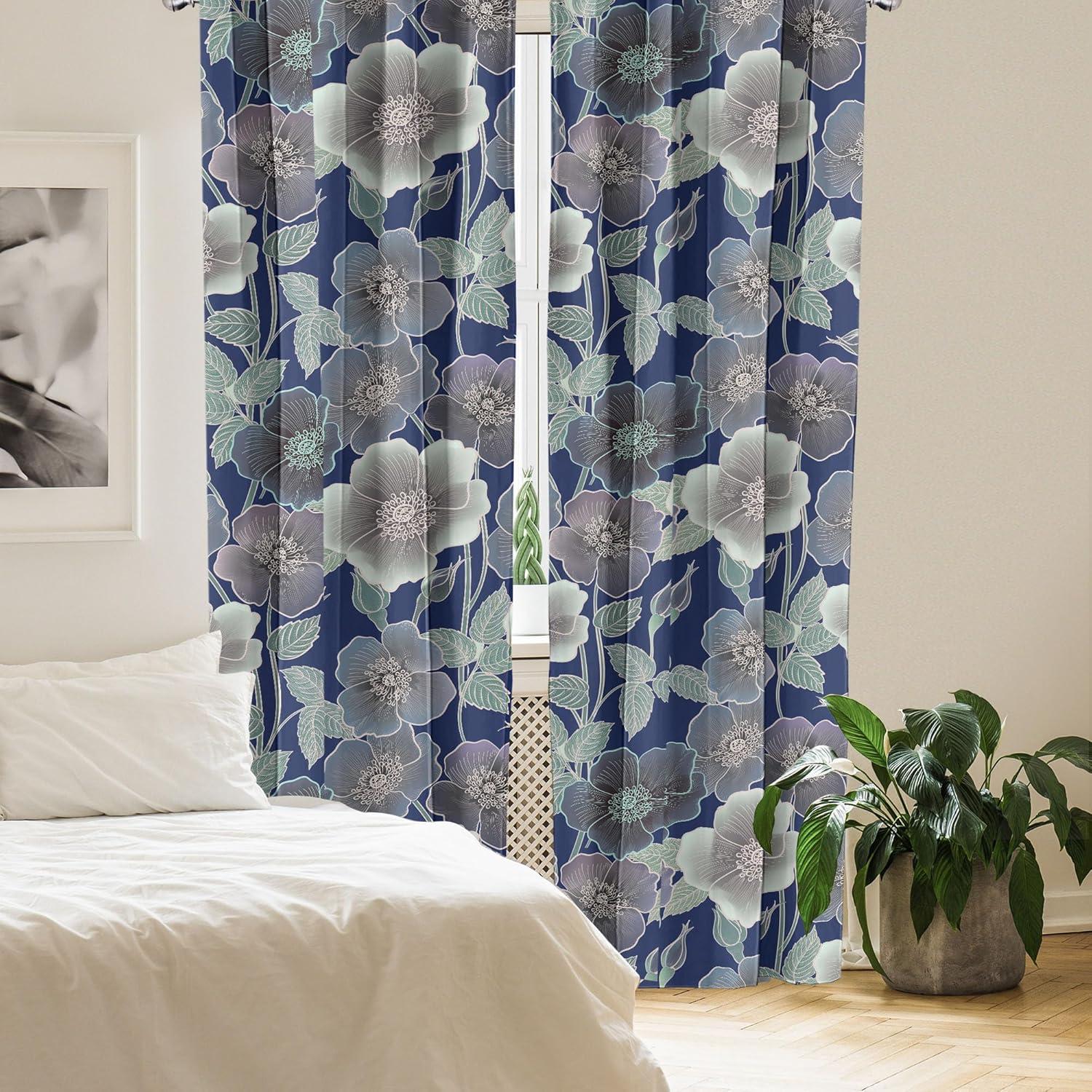 imageAmbesonne Tropical Leaves Curtains Retro Wave Colors Monstera Palm Tree Leaves Neutral Boho Print Window Treatments 2 Panel Set for Living Room Bedroom Pair of 28 x 84 Dark Lavender IndigoIndigo Peacock Green