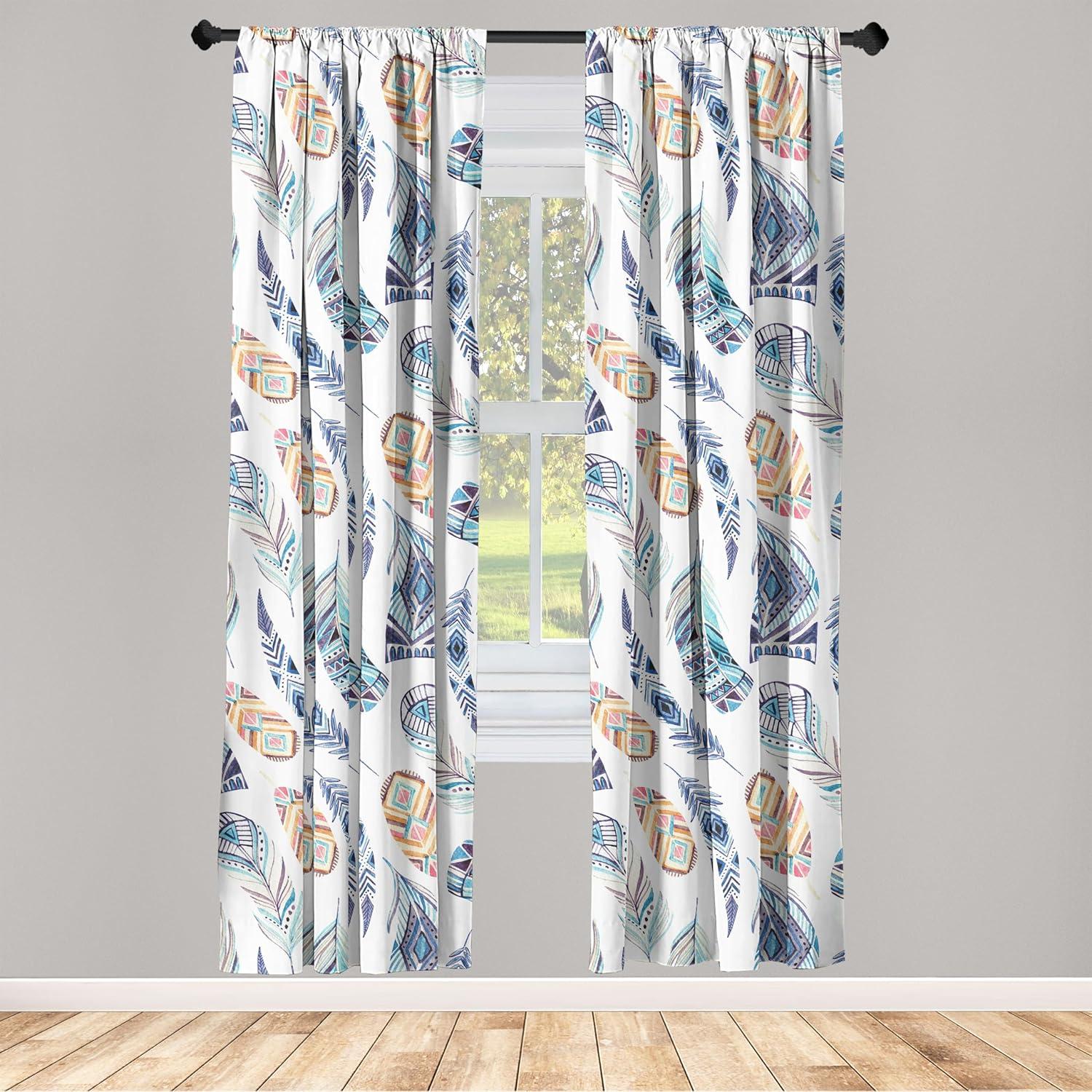 imageAmbesonne Tropical Leaves Curtains Retro Wave Colors Monstera Palm Tree Leaves Neutral Boho Print Window Treatments 2 Panel Set for Living Room Bedroom Pair of 28 x 84 Dark Lavender IndigoPale Seafoam and Almond