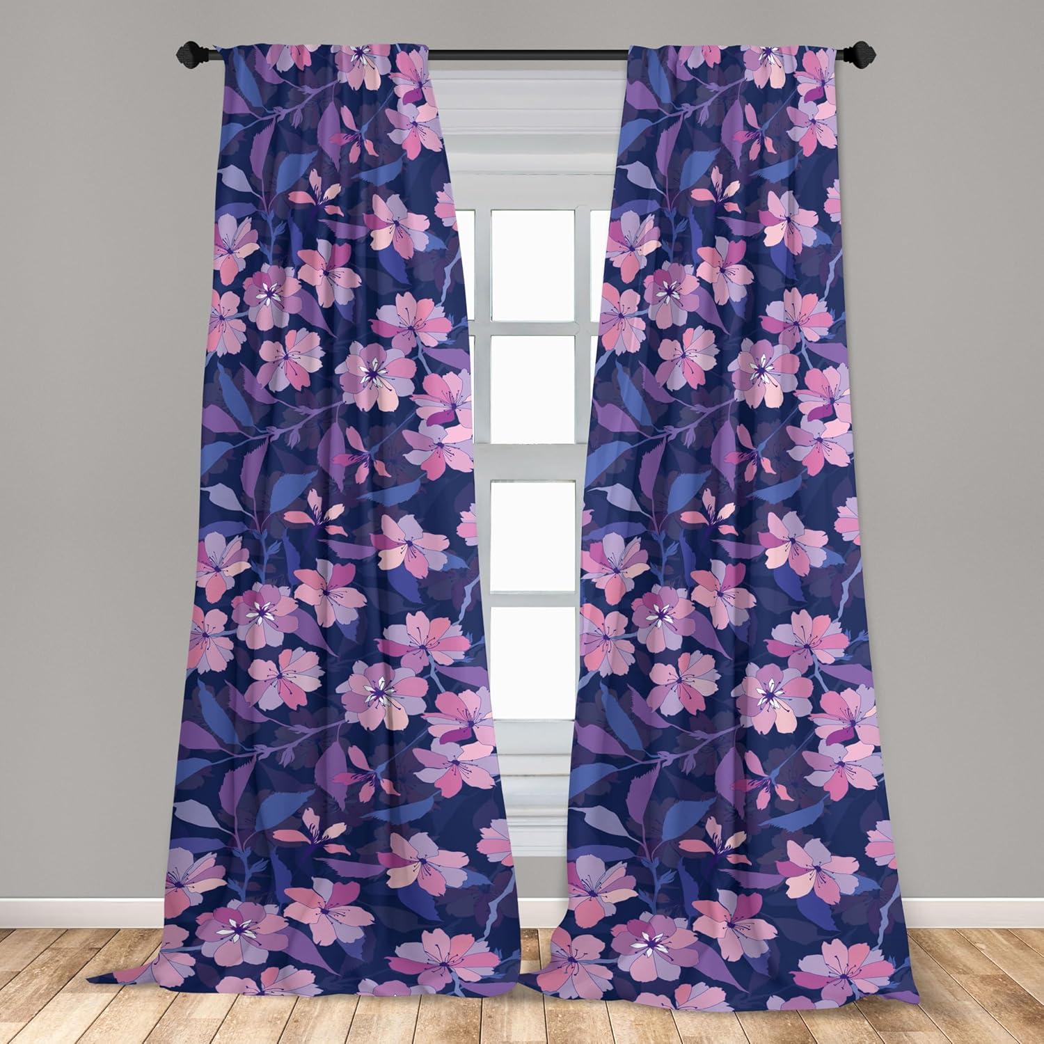 imageAmbesonne Tropical Leaves Curtains Retro Wave Colors Monstera Palm Tree Leaves Neutral Boho Print Window Treatments 2 Panel Set for Living Room Bedroom Pair of 28 x 84 Dark Lavender IndigoIndigo Pale Pink Mauve