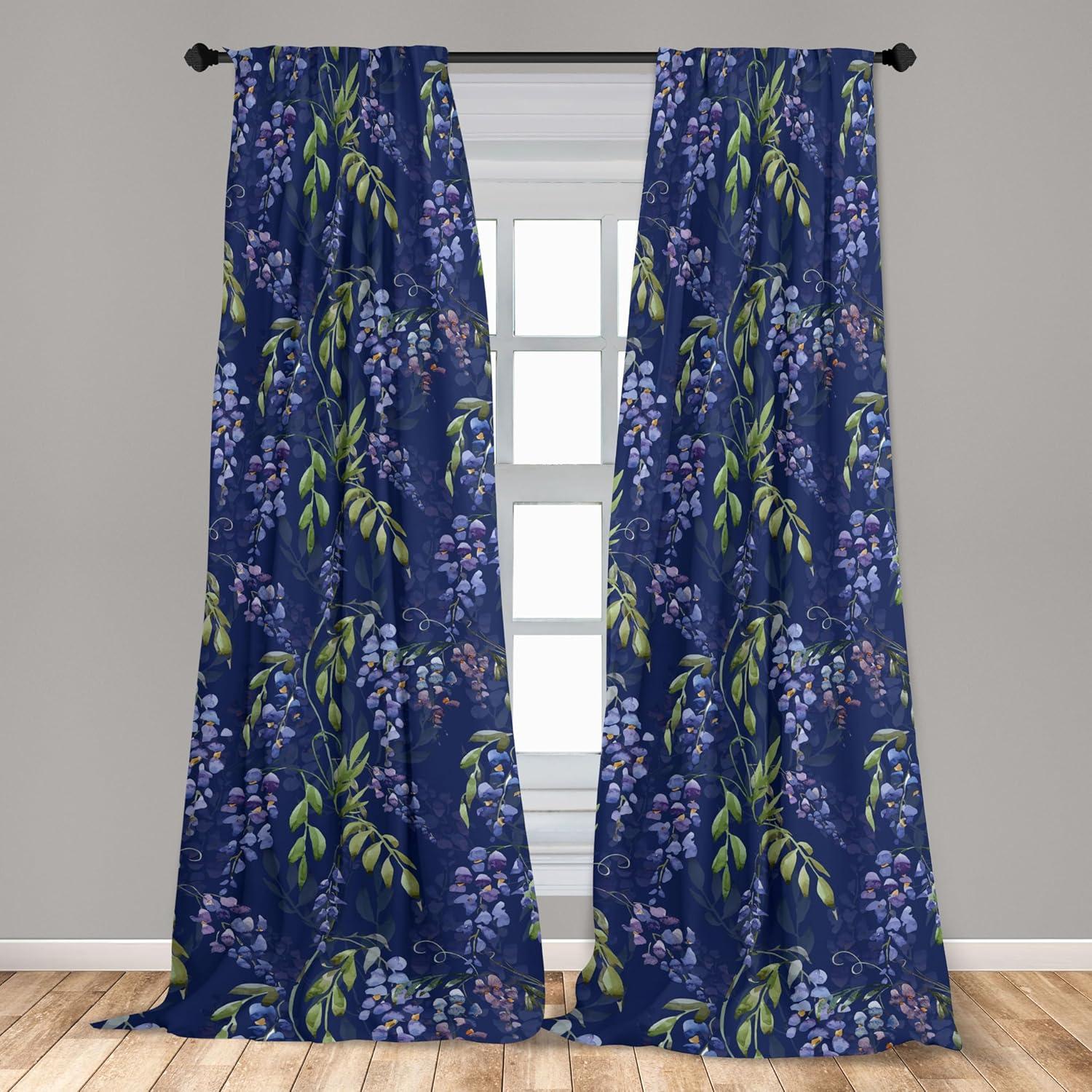 imageAmbesonne Tropical Leaves Curtains Retro Wave Colors Monstera Palm Tree Leaves Neutral Boho Print Window Treatments 2 Panel Set for Living Room Bedroom Pair of 28 x 84 Dark Lavender IndigoSage Green and Dark Blue