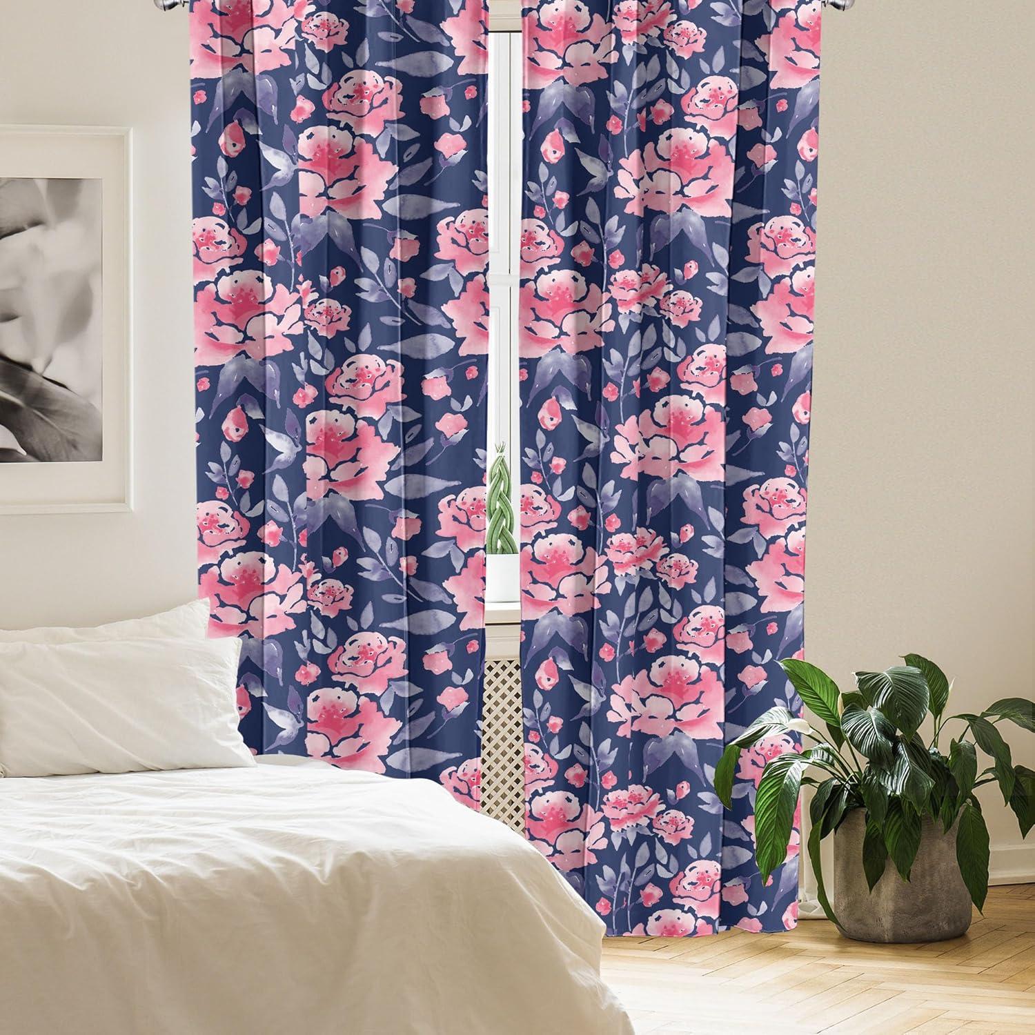 imageAmbesonne Tropical Leaves Curtains Retro Wave Colors Monstera Palm Tree Leaves Neutral Boho Print Window Treatments 2 Panel Set for Living Room Bedroom Pair of 28 x 84 Dark Lavender IndigoDark Coral Blush Indigo
