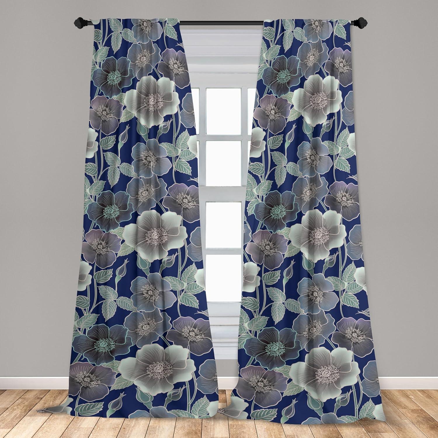 imageAmbesonne Tropical Leaves Curtains Retro Wave Colors Monstera Palm Tree Leaves Neutral Boho Print Window Treatments 2 Panel Set for Living Room Bedroom Pair of 28 x 84 Dark Lavender IndigoIndigo Peacock Green