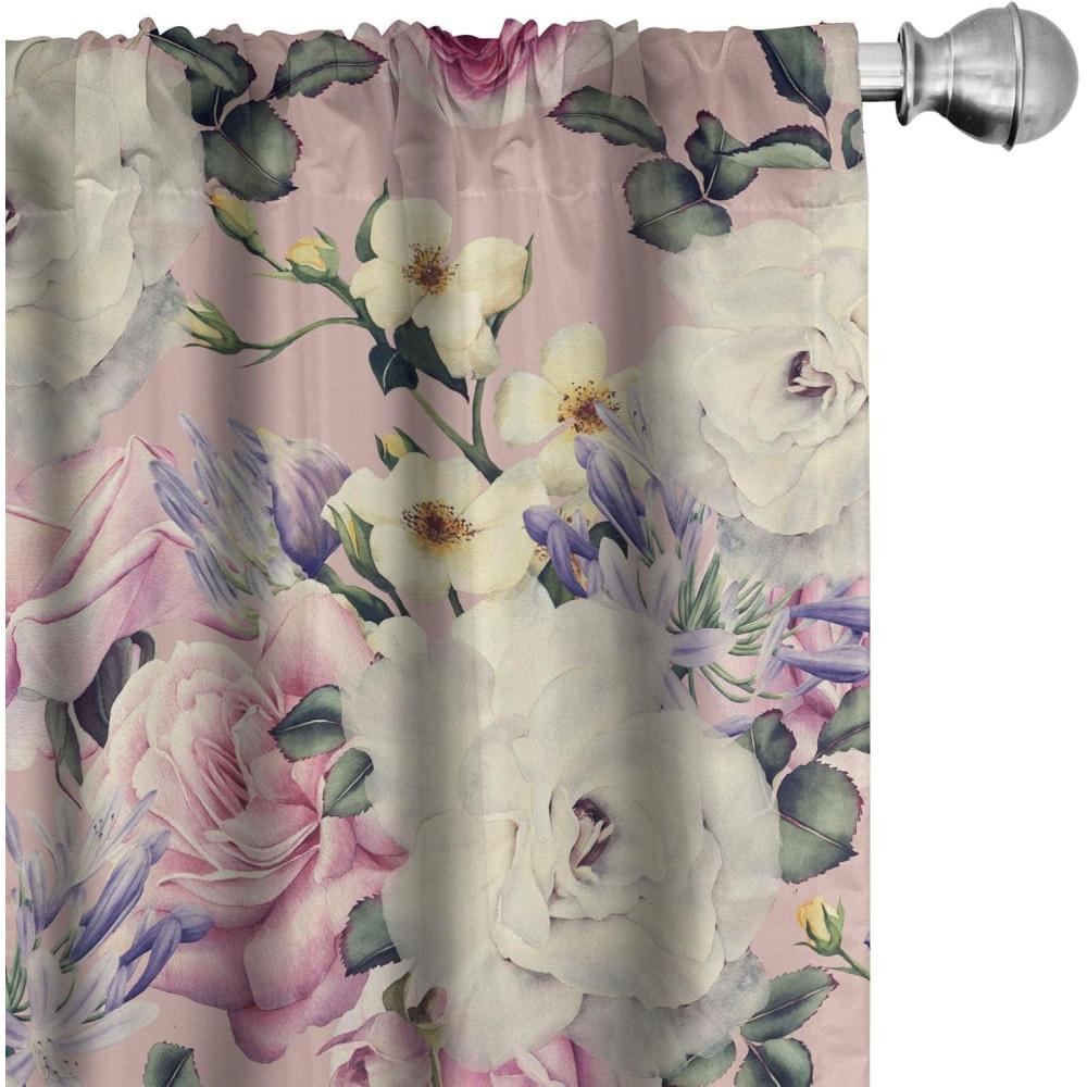 imageAmbesonne Blooming Flowers Curtains Simple Design Floral Sketch Pattern with Neutral Leaves Art Window Treatments 2 Panel Set for Living Room Bedroom Pair of 28 x 95 Dark Coral Dimgray WhiteIvory Pastel Pink