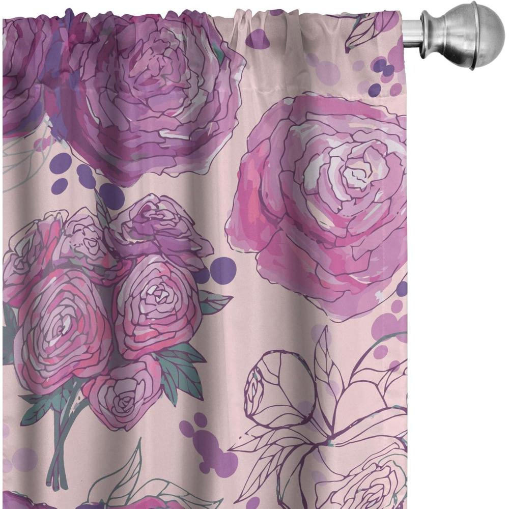 imageAmbesonne Blooming Flowers Curtains Simple Design Floral Sketch Pattern with Neutral Leaves Art Window Treatments 2 Panel Set for Living Room Bedroom Pair of 28 x 95 Dark Coral Dimgray WhitePale Fuchsia Soft Pink