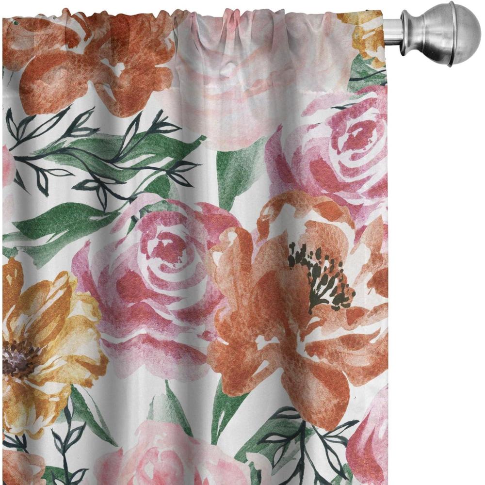 imageAmbesonne Blooming Flowers Curtains Simple Design Floral Sketch Pattern with Neutral Leaves Art Window Treatments 2 Panel Set for Living Room Bedroom Pair of 28 x 95 Dark Coral Dimgray WhiteLaurel Green Pale Pink