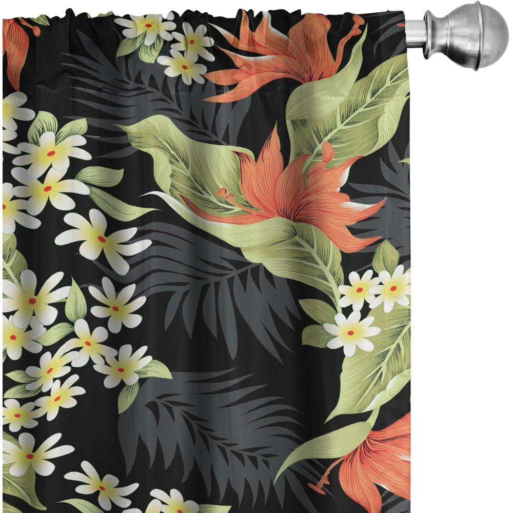 imageAmbesonne Blooming Roses Curtains Night Jungle Vibe Flowers Boho with Neutral Leafy Peduncles Window Treatments 2 Panel Set for Living Room Bedroom Pair of  28 x 84 Dark Sea Green Dark CoralPistachio Green Vermilion
