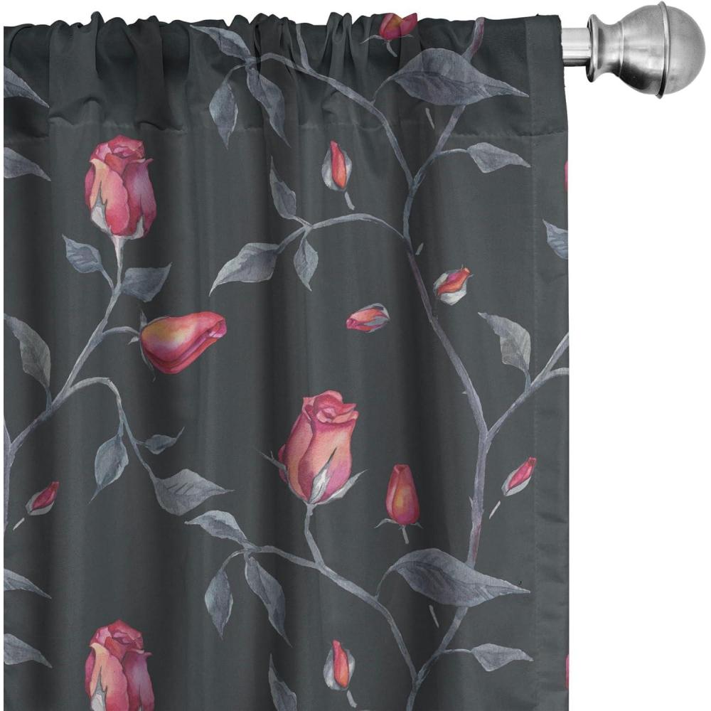 imageAmbesonne Blooming Roses Curtains Night Jungle Vibe Flowers Boho with Neutral Leafy Peduncles Window Treatments 2 Panel Set for Living Room Bedroom Pair of  28 x 84 Dark Sea Green Dark CoralDark Sea Green Dark Coral