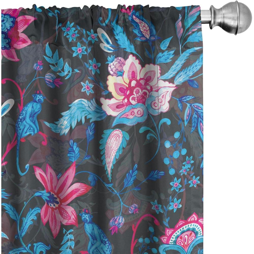 imageAmbesonne Blooming Roses Curtains Night Jungle Vibe Flowers Boho with Neutral Leafy Peduncles Window Treatments 2 Panel Set for Living Room Bedroom Pair of  28 x 84 Dark Sea Green Dark CoralSoft Pink and Dark Lavender
