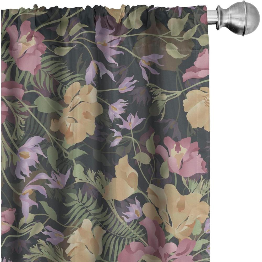 imageAmbesonne Blooming Roses Curtains Night Jungle Vibe Flowers Boho with Neutral Leafy Peduncles Window Treatments 2 Panel Set for Living Room Bedroom Pair of  28 x 84 Dark Sea Green Dark CoralPale Pink Pistachio Green