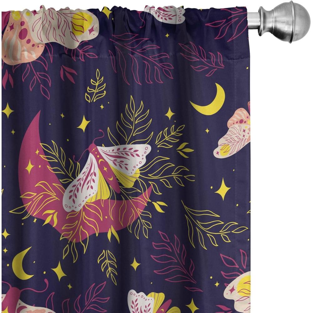 imageAmbesonne Boho Moth Curtains Mystic Feel Wild Nature Wingy Animals with Trippy Colors Print Neutral Window Treatments 2 Panel Set for Living Room Bedroom Pair of 28 x 84 Plum Purple Sea BlueIndigo Magenta Yellow