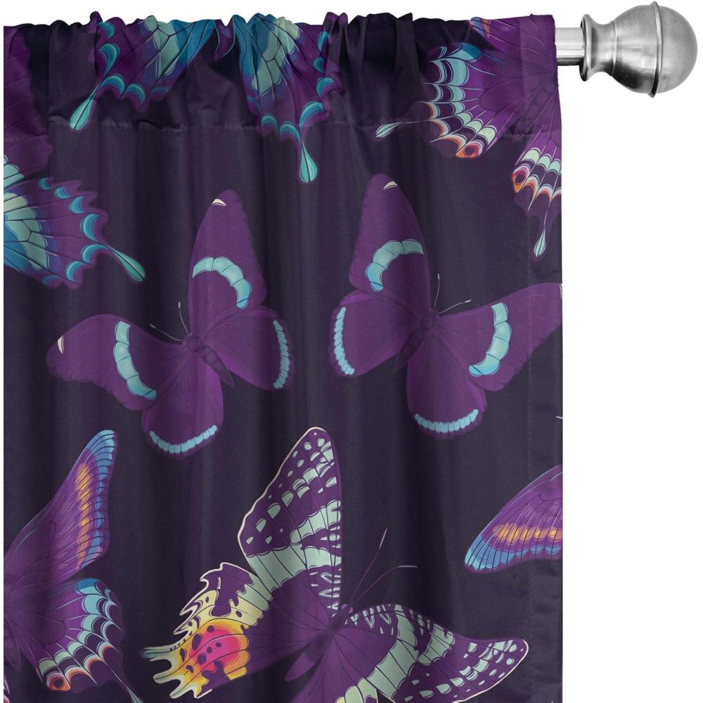 imageAmbesonne Boho Moth Curtains Mystic Feel Wild Nature Wingy Animals with Trippy Colors Print Neutral Window Treatments 2 Panel Set for Living Room Bedroom Pair of 28 x 84 Plum Purple Sea BluePlum Purple Sea Blue