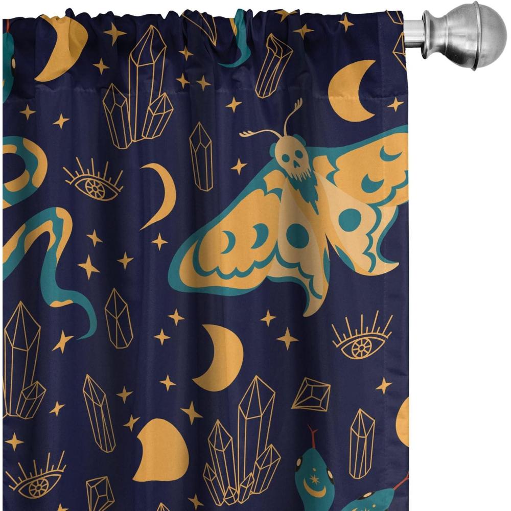 imageAmbesonne Boho Moth Curtains Mystic Feel Wild Nature Wingy Animals with Trippy Colors Print Neutral Window Treatments 2 Panel Set for Living Room Bedroom Pair of 28 x 84 Plum Purple Sea BluePlum Pale Orange Teal