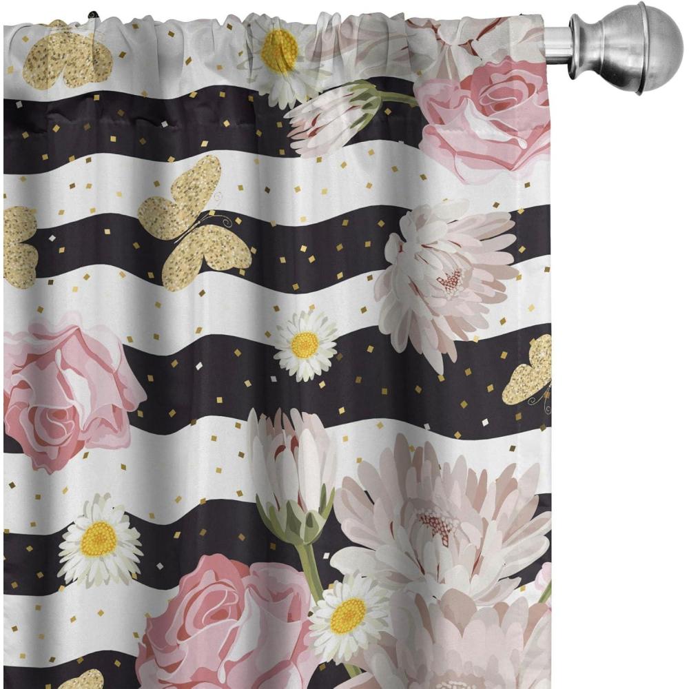imageAmbesonne Delicate Roses Curtains Neutral Vintage Floral Scene with Leafy Ornaments Romantic Print Window Treatments 2 Panel Set for Living Room Bedroom Pair of  28 x 63 Pastel Pink Pale GreyPale Pink Pale Mustard