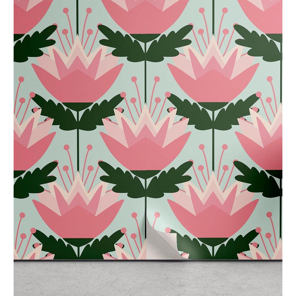 imageAmbesonne Duck Peel amp Stick Wallpaper for Home Aquarelle Look Flying Birds on Dark Jungle Tone Leafy Flowers Pattern Back SelfAdhesive Living Room Kitchen Accent 13 x 36 Dark Indigo MulticolorPink Mint Green and Blush