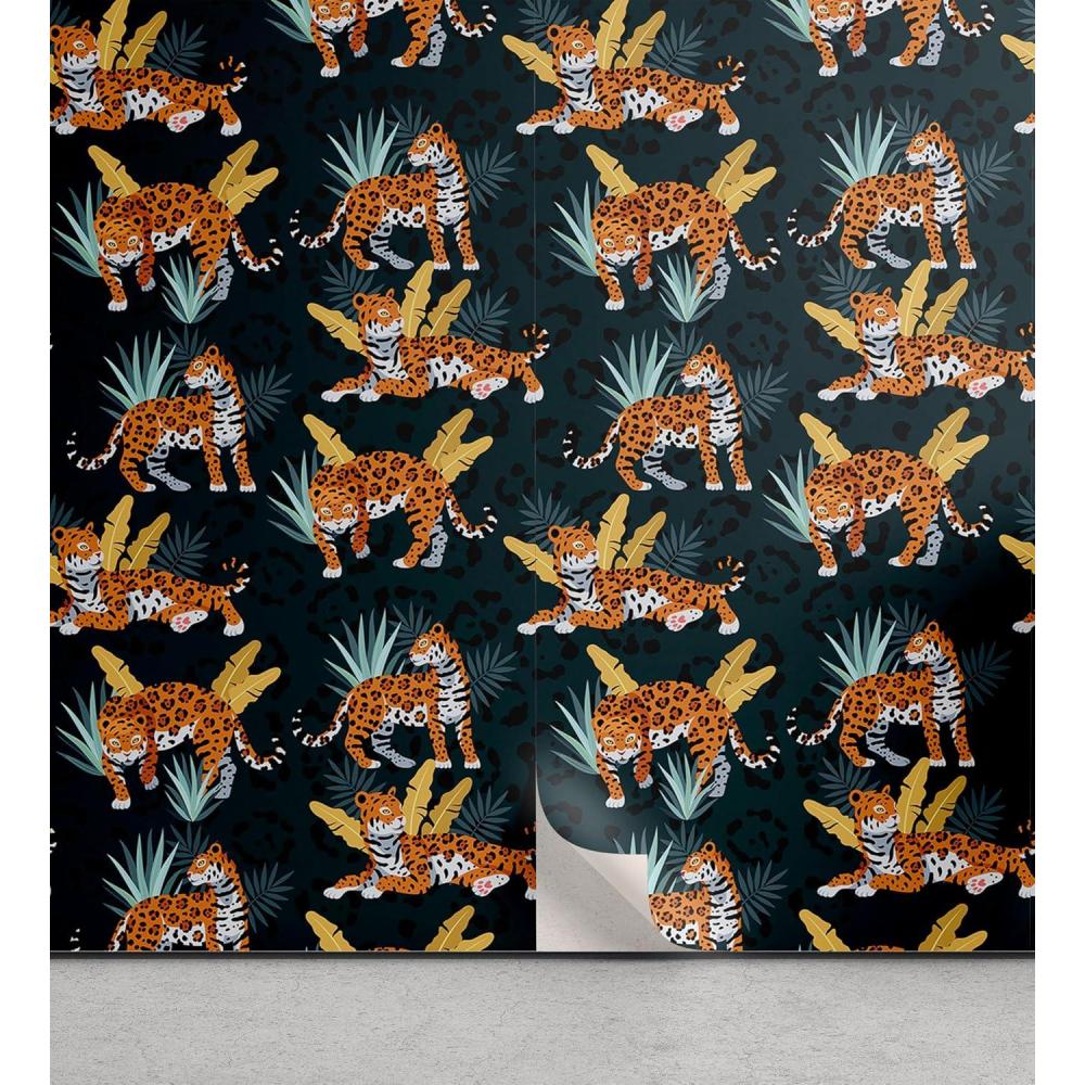 imageAmbesonne Duck Peel amp Stick Wallpaper for Home Aquarelle Look Flying Birds on Dark Jungle Tone Leafy Flowers Pattern Back SelfAdhesive Living Room Kitchen Accent 13 x 36 Dark Indigo MulticolorMarigold Dark Teal Blue