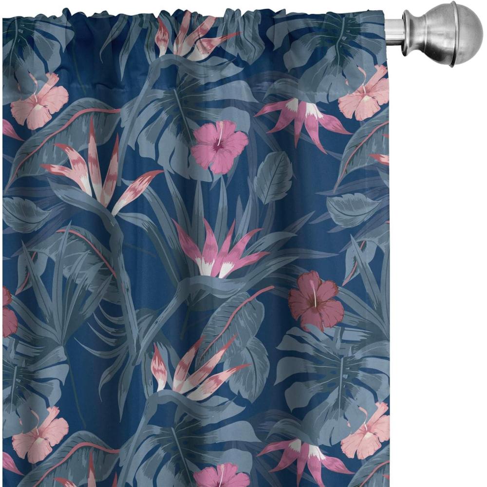 imageAmbesonne Exotic Boho Curtains Simple Design Modern Linear Flamingo Pattern with Leaves Neutral Art Window Treatments 2 Panel Set for Living Room Bedroom Pair of 28 x 63 Pale Azure Blue CoralDark Lavender and Blue Grey