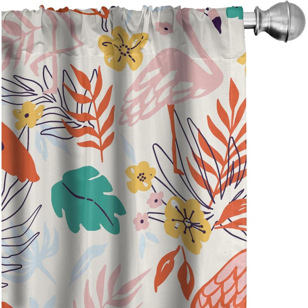 imageAmbesonne Exotic Boho Curtains Simple Design Modern Linear Flamingo Pattern with Leaves Neutral Art Window Treatments 2 Panel Set for Living Room Bedroom Pair of 28 x 63 Pale Azure Blue CoralDark Pink Jade Green