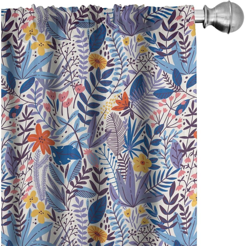 imageAmbesonne Exotic Boho Curtains Simple Design Modern Linear Flamingo Pattern with Leaves Neutral Art Window Treatments 2 Panel Set for Living Room Bedroom Pair of 28 x 63 Pale Azure Blue CoralDark Pink Dark Lavender