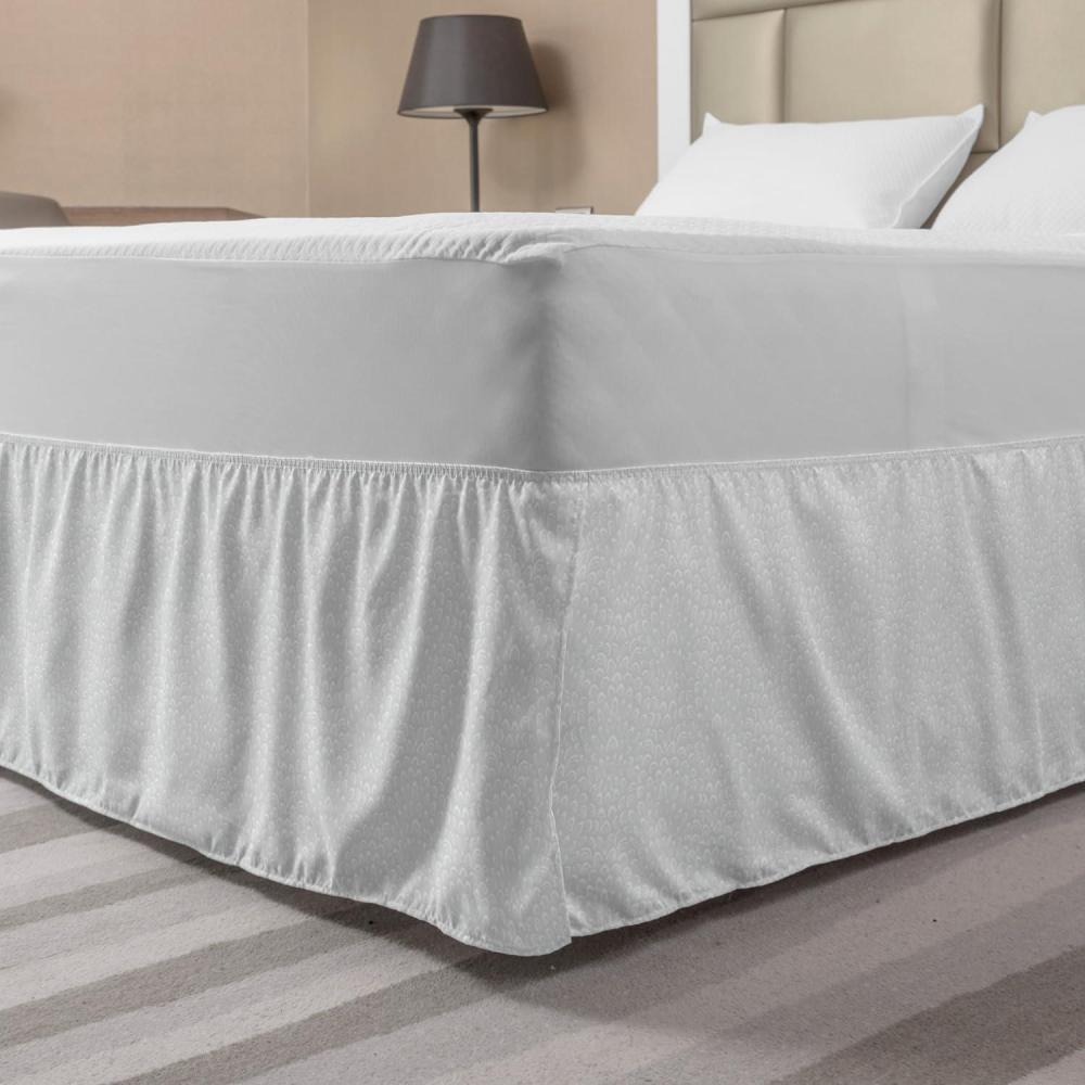 imageAmbesonne Floral Bedskirt Soft Toned Flower Petals Traditional Oriental Leafy in Neutral Muted Tones Bedroom Decor Wrap Around Elastic Bed Skirt Gathered Design King Pale Taupe and White