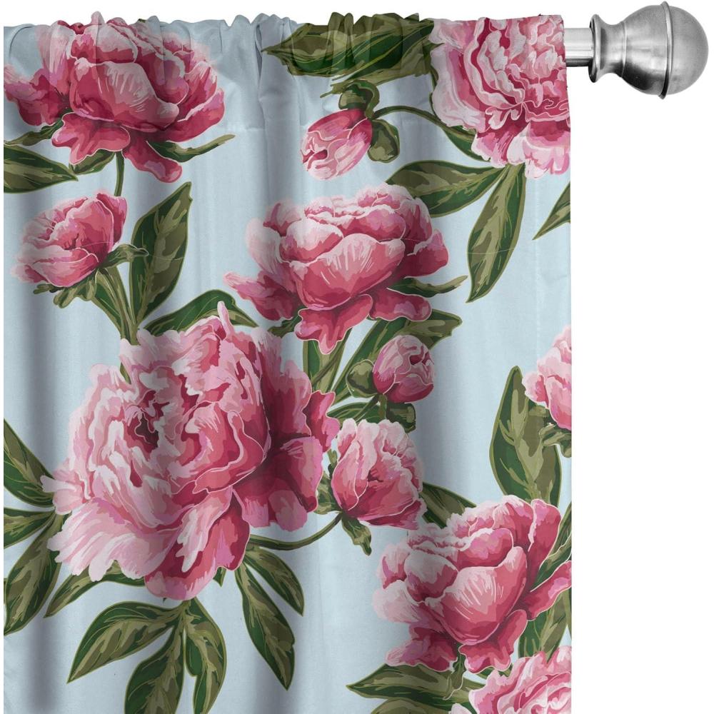 imageAmbesonne Floral Curtains Fashion Design Garden Artwork of Repetitive Red Peony Flowers Neutral Window Treatments 2 Panel Set for Living Room Bedroom Pair of 28 x 84 Dark Coral Pale CaramelPink Green and Soft Blue