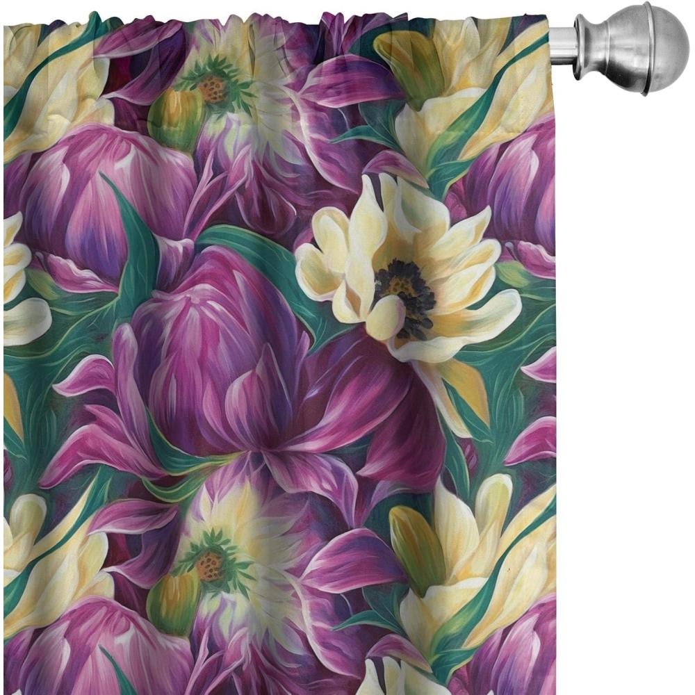 imageAmbesonne Floral Curtains Fashion Design Garden Artwork of Repetitive Red Peony Flowers Neutral Window Treatments 2 Panel Set for Living Room Bedroom Pair of 28 x 84 Dark Coral Pale CaramelPurple Pale Yellow and Green