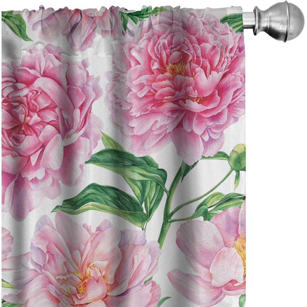 imageAmbesonne Floral Curtains Fashion Design Garden Artwork of Repetitive Red Peony Flowers Neutral Window Treatments 2 Panel Set for Living Room Bedroom Pair of 28 x 84 Dark Coral Pale CaramelPink White and Green