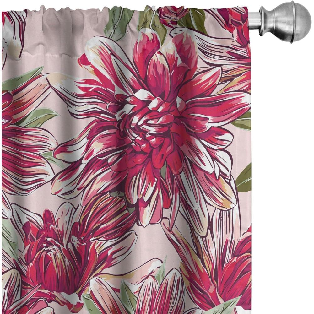 imageAmbesonne Floral Curtains Fashion Design Garden Artwork of Repetitive Red Peony Flowers Neutral Window Treatments 2 Panel Set for Living Room Bedroom Pair of 28 x 84 Dark Coral Pale CaramelPeacock Green and Magenta