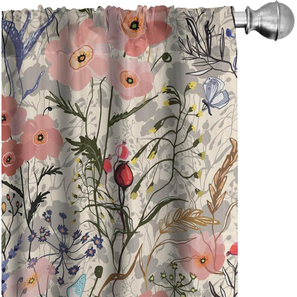 imageAmbesonne Floral Curtains Neutral Colors Delicate Blooming Flowers Pattern Dreamy Blush Tone Art Window Treatments 2 Panel Set for Living Room Bedroom Pair of  28 x 63 Hot Pink Charcoal GreyCinnamon Pale Yellow