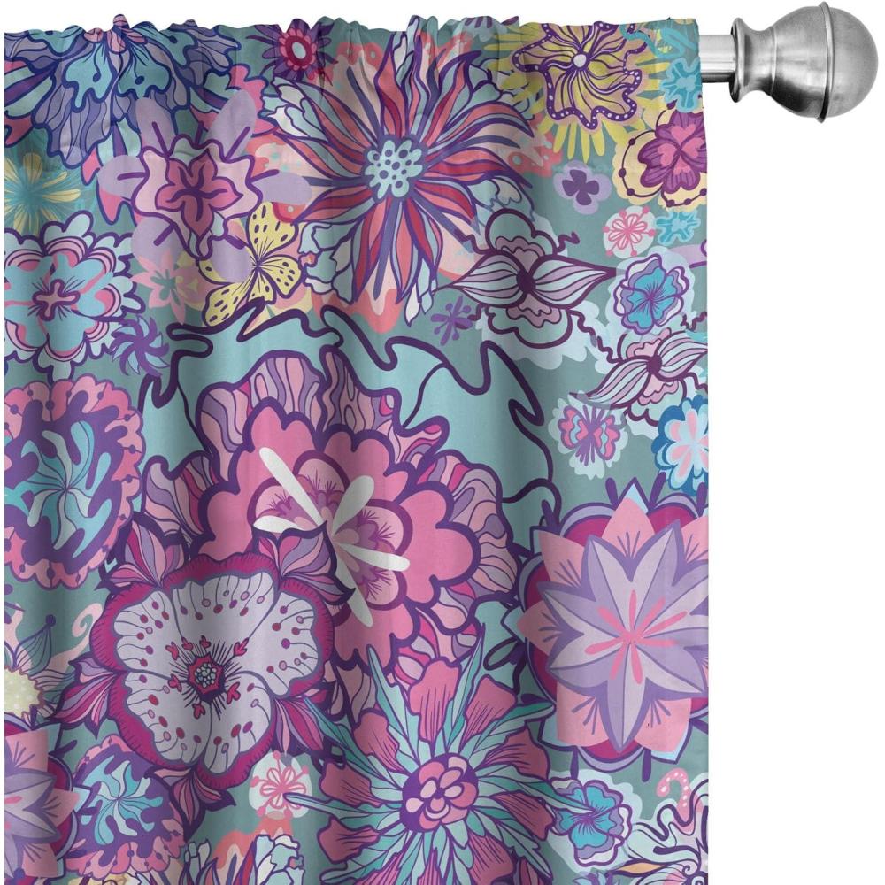 imageAmbesonne Floral Curtains Neutral Colors Delicate Blooming Flowers Pattern Dreamy Blush Tone Art Window Treatments 2 Panel Set for Living Room Bedroom Pair of  28 x 63 Hot Pink Charcoal GreyPastel Pink Pale Blue