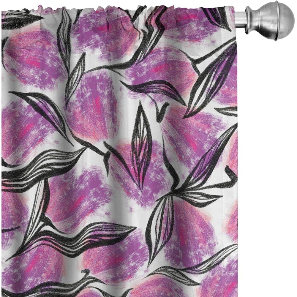 imageAmbesonne Floral Curtains Neutral Colors Delicate Blooming Flowers Pattern Dreamy Blush Tone Art Window Treatments 2 Panel Set for Living Room Bedroom Pair of  28 x 63 Hot Pink Charcoal GreyHot Pink Charcoal Grey