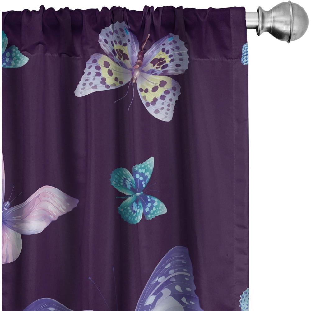 imageAmbesonne Gothic Wings Curtains Outline Style Illustrated Wild Nature Moth Pattern Neutral Colors Window Treatments 2 Panel Set for Living Room Bedroom Pair of 28 x 63 Charcoal Grey Sea BlueQuartz Soft Blue Lilac