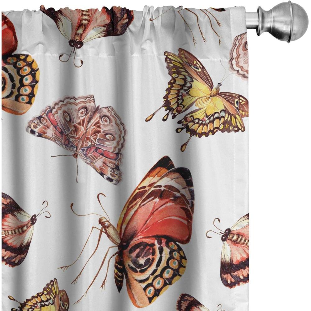 imageAmbesonne Gothic Wings Curtains Outline Style Illustrated Wild Nature Moth Pattern Neutral Colors Window Treatments 2 Panel Set for Living Room Bedroom Pair of 28 x 63 Charcoal Grey Sea BlueChampagne Dark Coral