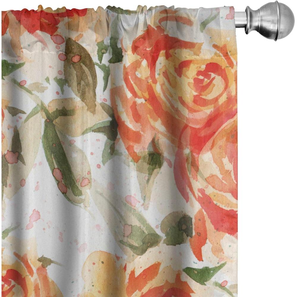 imageAmbesonne Hibiscus Curtains Watercolor Silhouettes of Tropical Floral with Neutral Colors Boho Art Window Treatments 2 Panel Set for Living Room Bedroom Pair of 28 x 63 Dark Coral Coral WhiteVermilion Peacock Green