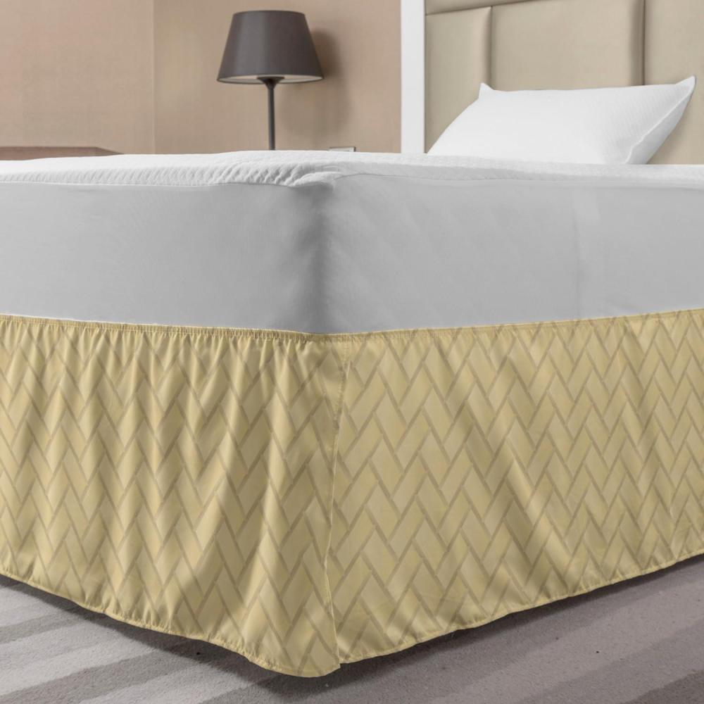 imageAmbesonne Neutral Color Bedskirt Geometric Tile Like Pattern with Crossing Style Brick Stones Motif Print Bedroom Decor Wrap Around Elastic Bed Skirt Gathered Design Full Beige and Ecru