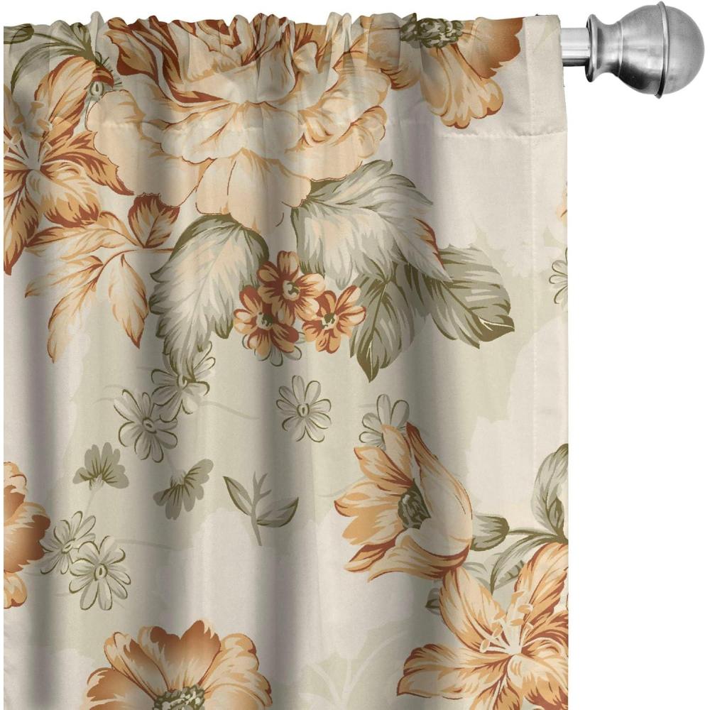 imageAmbesonne Poppy Curtains Vintage Composition of Neutral Flowers Greenish Peduncles Romantic Vibes Art Window Treatments 2 Panel Set for Living Room Bedroom Pair of 28 x 63 Blush Yellow GreenReseda Green Dark Peach
