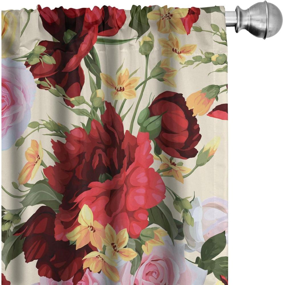 imageAmbesonne Poppy Curtains Vintage Composition of Neutral Flowers Greenish Peduncles Romantic Vibes Art Window Treatments 2 Panel Set for Living Room Bedroom Pair of 28 x 63 Blush Yellow GreenDark Pink and Pastel Yellow