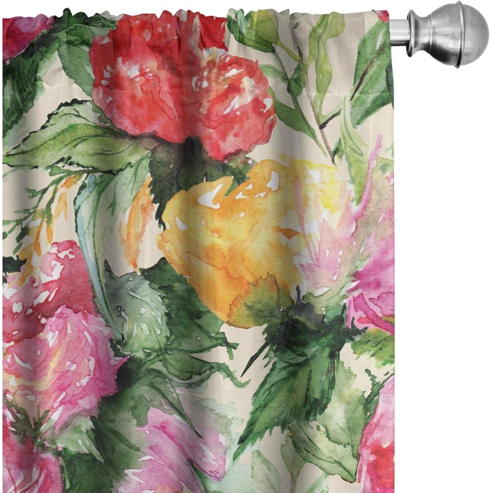 imageAmbesonne Poppy Curtains Vintage Composition of Neutral Flowers Greenish Peduncles Romantic Vibes Art Window Treatments 2 Panel Set for Living Room Bedroom Pair of 28 x 63 Blush Yellow GreenDark Orange Fern Green