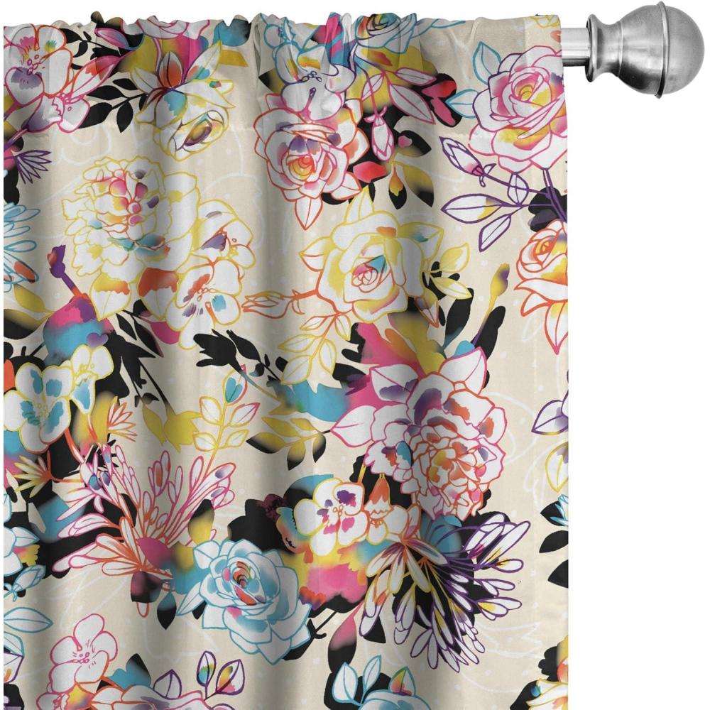 imageAmbesonne Poppy Curtains Vintage Composition of Neutral Flowers Greenish Peduncles Romantic Vibes Art Window Treatments 2 Panel Set for Living Room Bedroom Pair of 28 x 63 Blush Yellow GreenPetrol Blue Pale Yellow