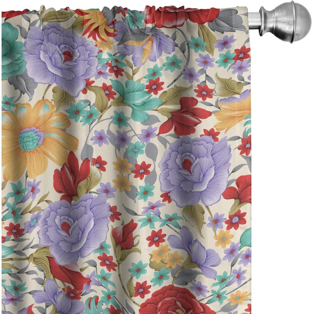 imageAmbesonne Poppy Curtains Vintage Composition of Neutral Flowers Greenish Peduncles Romantic Vibes Art Window Treatments 2 Panel Set for Living Room Bedroom Pair of 28 x 63 Blush Yellow GreenDark Coral Lavender Cream