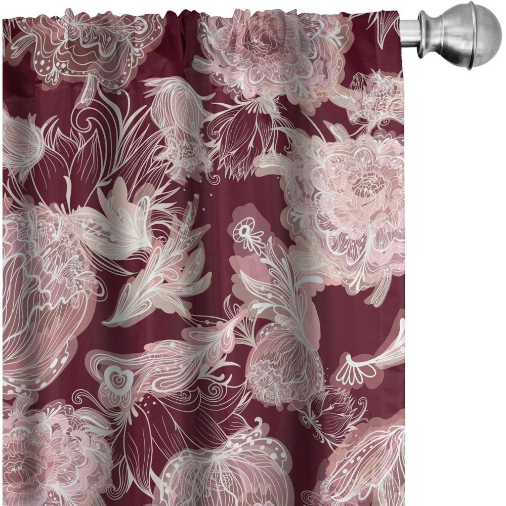 imageAmbesonne Retro Curtains Sketch Style Continuous Neutral Colors Floral Motifs Lines Dreamy Artwork Window Treatments 2 Panel Set for Living Room Bedroom Pair of  28 x 63 Soft Pink Pale PurpleDark Mauve and Soft Pink