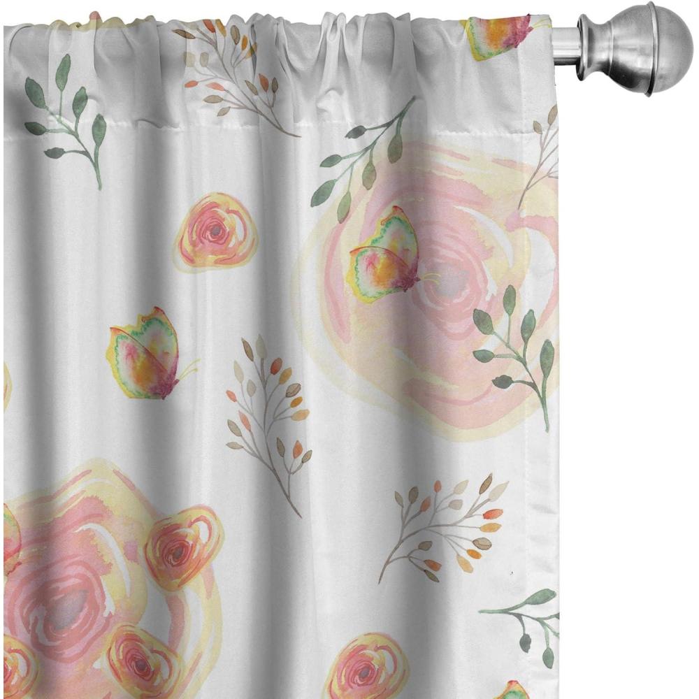 imageAmbesonne Retro Curtains Sketch Style Continuous Neutral Colors Floral Motifs Lines Dreamy Artwork Window Treatments 2 Panel Set for Living Room Bedroom Pair of  28 x 63 Soft Pink Pale PurpleCoral Laurel Green