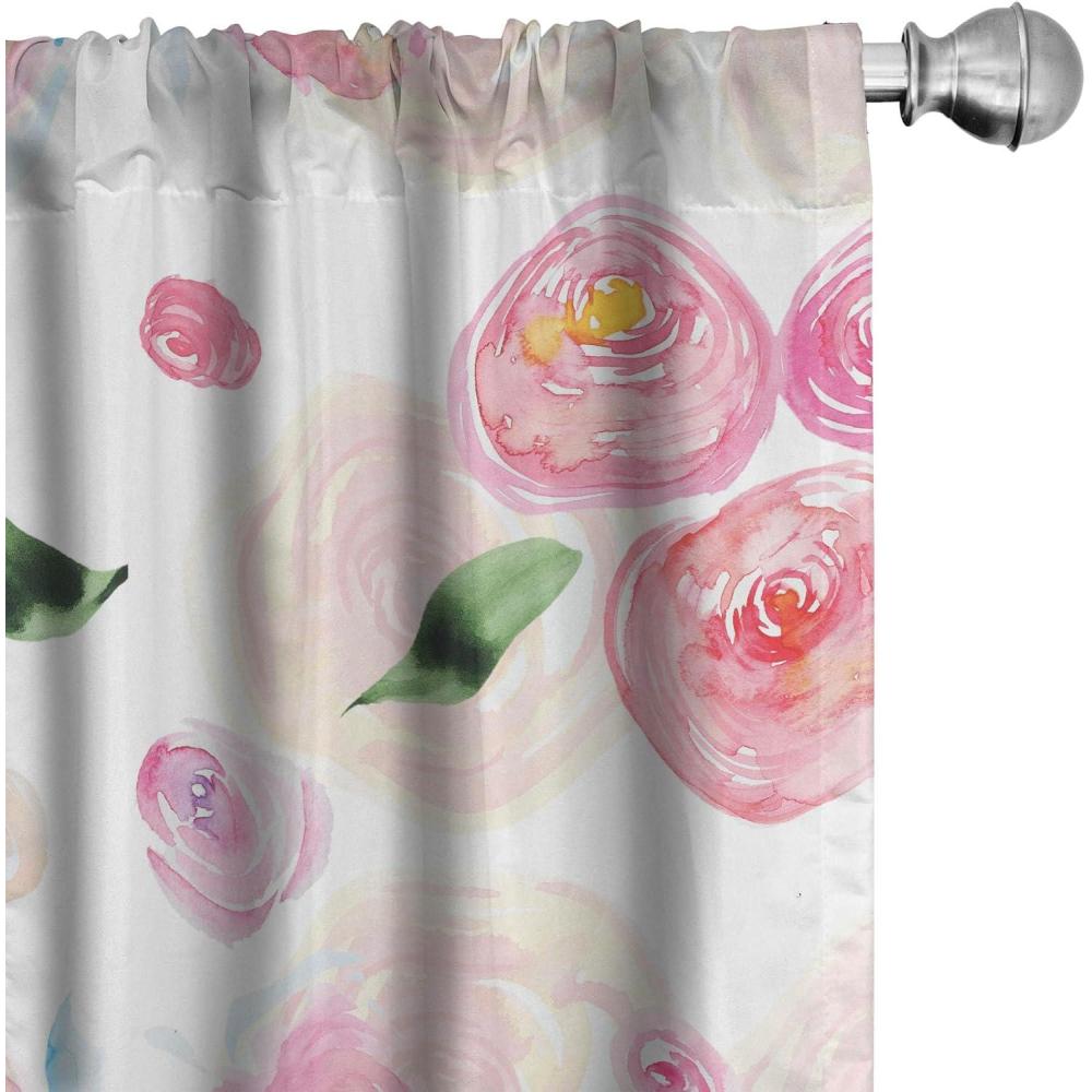 imageAmbesonne Retro Curtains Sketch Style Continuous Neutral Colors Floral Motifs Lines Dreamy Artwork Window Treatments 2 Panel Set for Living Room Bedroom Pair of 28 x 63 Soft Pink Pale PurpleFern Green Soft Pink