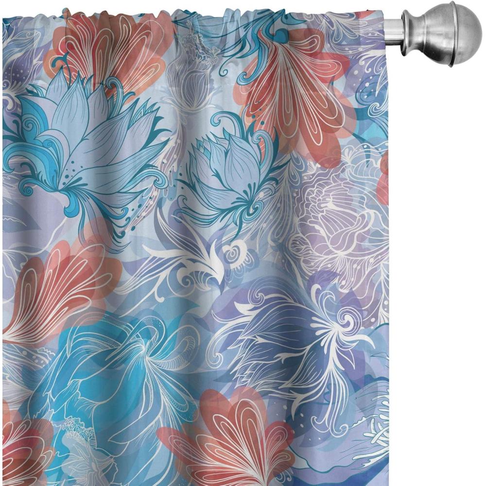 imageAmbesonne Retro Curtains Sketch Style Continuous Neutral Colors Floral Motifs Lines Dreamy Artwork Window Treatments 2 Panel Set for Living Room Bedroom Pair of 28 x 63 Soft Pink Pale PurplePale Sky Blue Blush