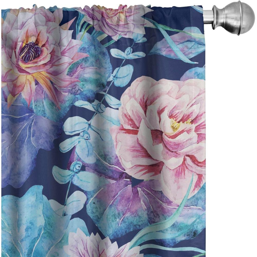 imageAmbesonne Tropical Leaves Curtains Retro Wave Colors Monstera Palm Tree Leaves Neutral Boho Print Window Treatments 2 Panel Set for Living Room Bedroom Pair of 28 x 84 Dark Lavender IndigoDried Rose and Azure Blue