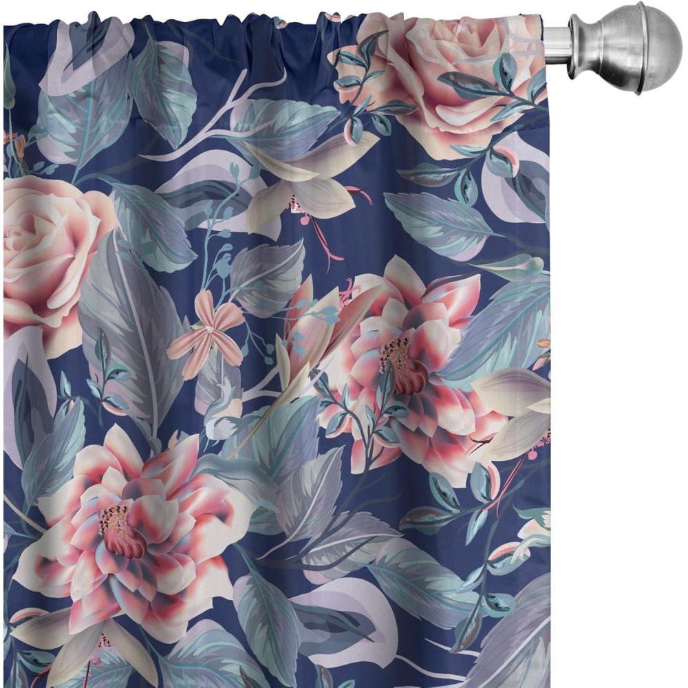 imageAmbesonne Tropical Leaves Curtains Retro Wave Colors Monstera Palm Tree Leaves Neutral Boho Print Window Treatments 2 Panel Set for Living Room Bedroom Pair of 28 x 84 Dark Lavender IndigoCeil Blue Soft Pink Lilac