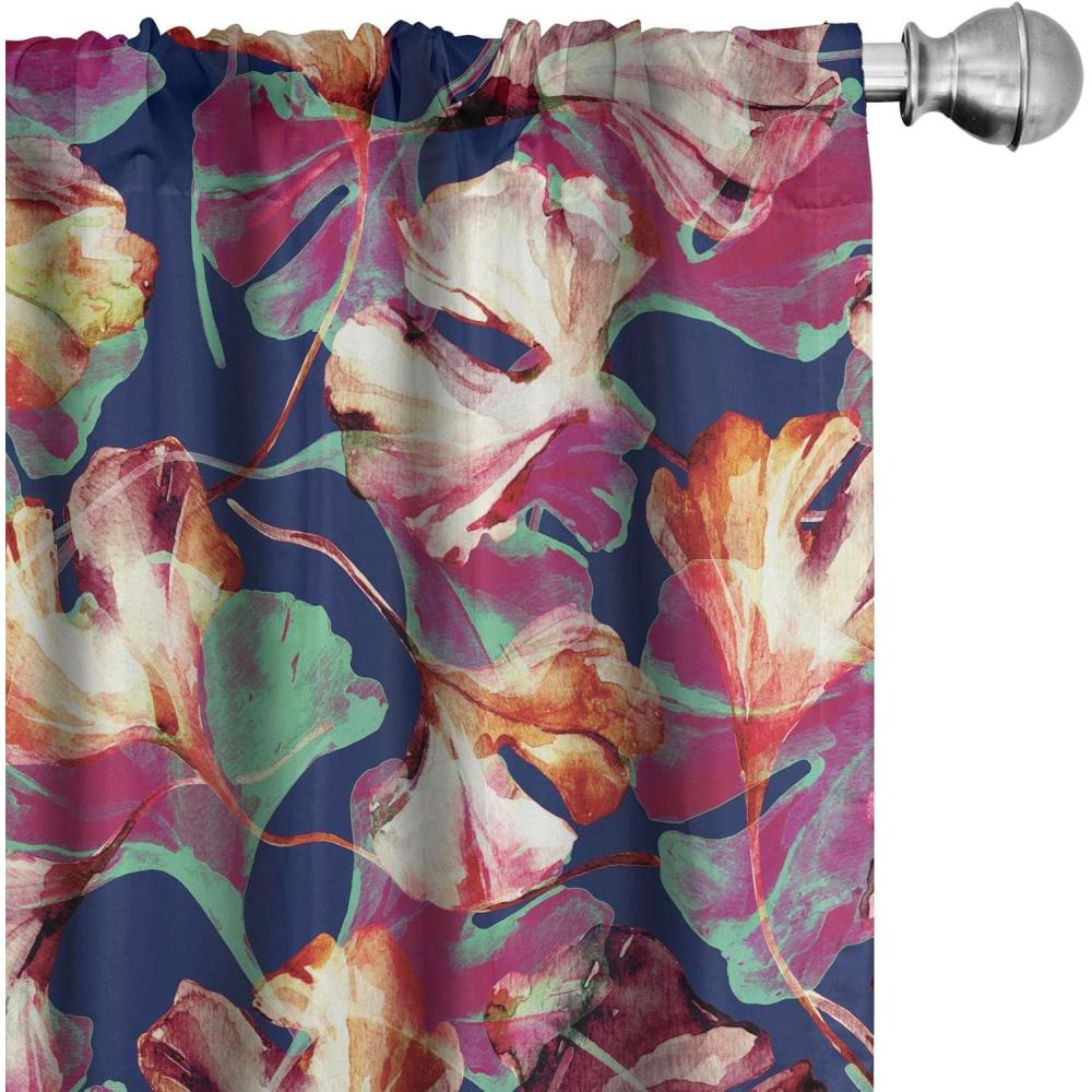 imageAmbesonne Tropical Leaves Curtains Retro Wave Colors Monstera Palm Tree Leaves Neutral Boho Print Window Treatments 2 Panel Set for Living Room Bedroom Pair of  28 x 84 Dark Lavender IndigoDark Indigo Magenta