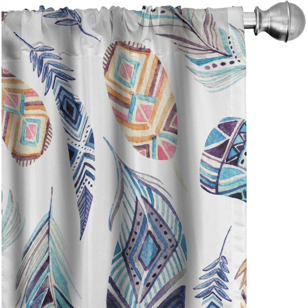 imageAmbesonne Tropical Leaves Curtains Retro Wave Colors Monstera Palm Tree Leaves Neutral Boho Print Window Treatments 2 Panel Set for Living Room Bedroom Pair of 28 x 84 Dark Lavender IndigoPale Seafoam and Almond